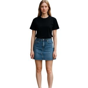 Calvin Klein Skirt Womens Size 32 Blue Mid Rise Denim Jean Short Raw Edge New‎